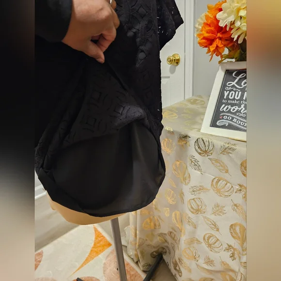 Market & Spruce Blouse Women's Large Lace Lined Short Sleeve Pullover Black Top - Picture 7 of 11